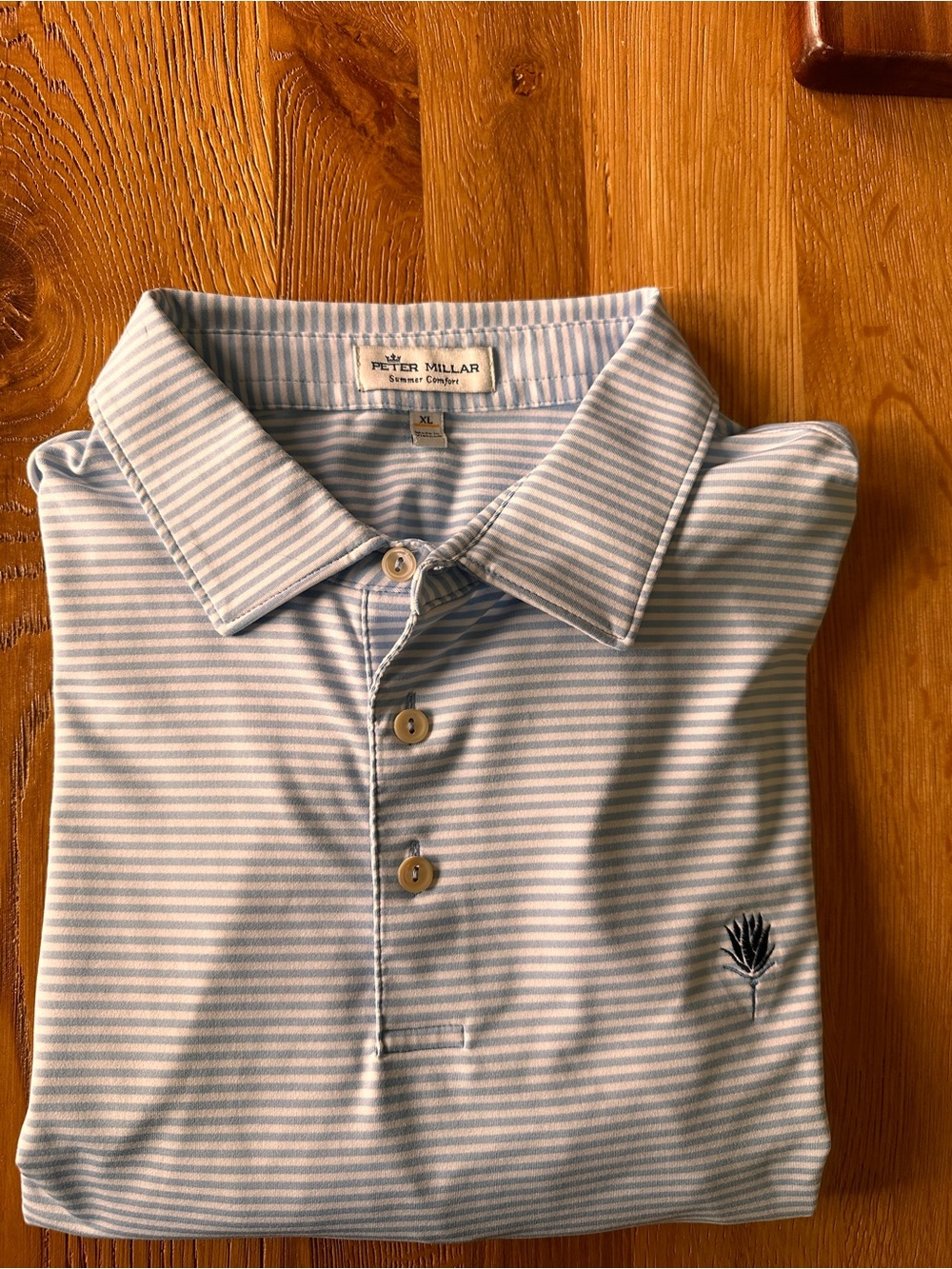 Peter Millar Light Blue and White Thin-Striped Polo